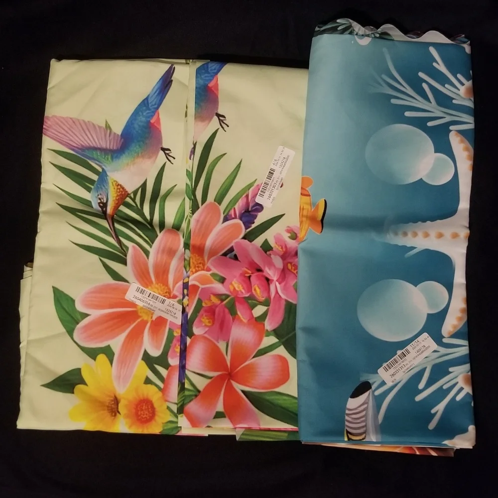 3 nature themed tablecloths, ocean or hummingbirds